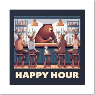 Deer Happy Hour (light text) Posters and Art